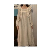 롱 슬리브 빈티지 레이스 프릴 스퀘어 칼라 스트레이트 맥시 드레스 여성용 빅사이즈 오버핏 가을