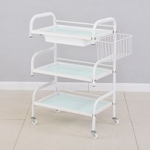 미용 웨건 카트 미용실 피부 바버샵 이동식 트롤리 트레이, 작은 프레임의 쓰리 벤드 화이트, 공식 표준, 52x33x81cm