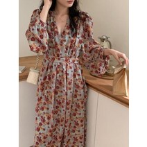 복고풍 봄 팔뚝커버 벌룬 퍼프소매 루즈핏 롱원피스 30대드레스