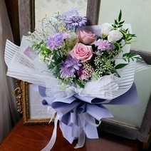 리리스 트렌디퍼플 꽃다발 생화배송 정기구독 당일발송, 쇼핑백추가