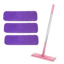 에이크린 중형(40cm)청소밀대걸레+보라분섬사패드3장, 핑크