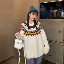 돌돌이니트 키치한 성탄 라운드넥 스웨터 여성 겨울 가을 와이드 루즈핏 핏아우터 이너 풀오버 후드 상의 2647743853