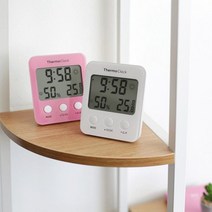 어린이집 호텔 BIG LCD 온습도 알람 캘린더 탁상시계, 쿠팡 핑크