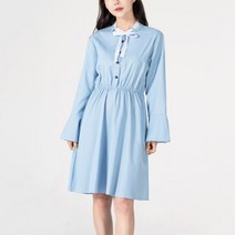 브이넥 레이스 포인트 나팔 디자인 여성 긴팔 원피스