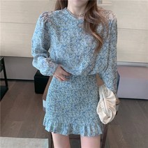 나루니 W03433 꽃무늬 원피스 주름원피스 긴팔원피스 봄원피스 꽃그림 꽃패턴 귀여운