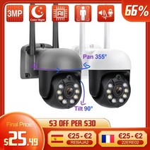 무선 원격 cctv techage 1080p 3mp ip 카메라 보안 wifi ptz 카메라 야외 양방향 오디오 컬러 야간 투시경 자동 추적 비디오자가 초간편 셀프설치, 흰색 3mp 64g 카드, 나는 플러그