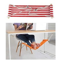 Home-organizer Tech 휴대용 조절 가능한 발 해먹 코너 책상 사무실 발 받침대 미니 책상 밑 발 받침대 해먹 가정 사무실 비행기 여행 공부 및 휴식용(다크 블, Red White Strip