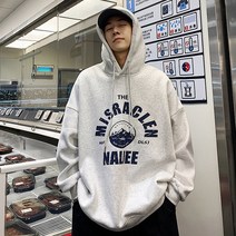 이유까까 남성용 마운틴 오버핏 기모 후드티
