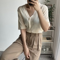 오오엘 여성용 여름 베이직핏 하프 레이디 5부 반팔 가디건