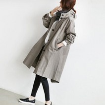 2021 봄 가을 트렌치 코트 여성 캐쥬얼 긴 소매 후드 미디엄 롱 여성 오버코트 플러스 사이즈 루즈 윈드 브레이커 코트 4xl