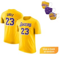 JAMES 23 르브론 제임스 NBA 반팔 티 셔츠 랜덤마스크 증정 LA 레이커스 빅사이즈 농구 스웻 슈팅 져지