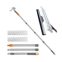 창 청소 도구용 2 in 1 스퀴지 스테인레스 스틸 연장 폴이 있는 긴 핸들 창 클리너 도구 자동차 샤워기 유리 도어 실외 높은 창문용 BITOPE 12인치 와이드 스퀴지