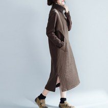 퍼스트클로 여성 빅사이즈 하이넥 배색 패딩 기모원피스 B1065