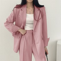 여성 이력서사진옷 면접 정장 자켓 여성 캐주얼 블 코트 세련 루즈 싱글 브레스트 오피스 레이디 팬츠 수트솔리드 정장 탑스 바지 겉옷