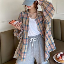 파스텔톤 체크 루즈핏 셔츠