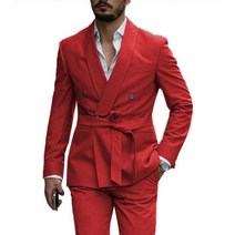 남성 정장 벨트 숄 라펠 웨딩 무도회 슬림핏 신랑 블레이저 재킷 및 바지, 6XL, red