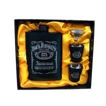 휴대용술병 스테인레스 가죽 케이스 양주 위스키 mini 8oz all black paint flagon laser logo 304 스틸 알코올 깔때기 주류 힙 플라스크 블랙, 세트1