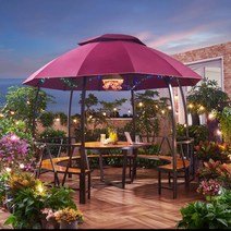 원형 파고라 초가 가제보 농막 원두막 파고라 바베큐장 펜션 정원 옥상 쉼터 휴식, 3.3m 직경의 아크 캐노피 1.3m 테이블 포함