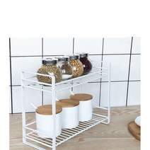 식탁위수납장 양념선반 철제 식탁 정리대 2단 좁은공간 폭좁은 미니, 블랙 2단