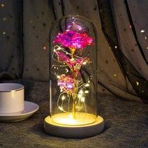 견고한 인공 발렌타인데이 선물 마법에 걸린 황금 장미 Led 램프 24k 금박 유리 돔 장식 꽃 조명, 02 rose red_01 Flower