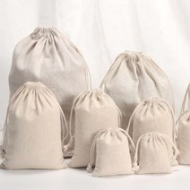 [10개 묶음] 라스고 빈티지 무지 복주머니 면 린넨 조리개 파우치 에코백 S 9cm*7cm