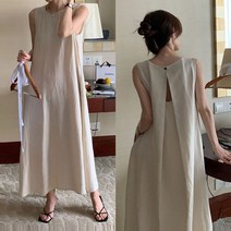 [Ef04] U라인 트임 린넨 민소매 롱원피스 A라인핏 하객룩_ 7204EA