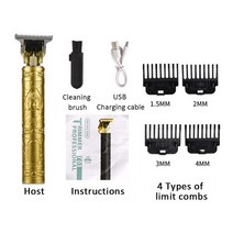 이발 새로운 전기 헤어 클리퍼 T9 수리 헤드 오일 추론 커터 조각 면도기, 01 Golden beadle