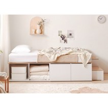 자취방 아이방 공간활용 수납 침대 프레임 계단세트 SS 학생 벙커 1인용, 그레이