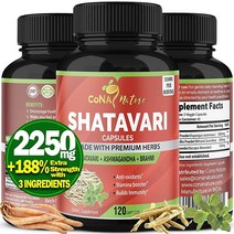 Cona Nature 유기농 샤타바리 파우더 캡슐 2250MG 아쉬와간다 브라미 추출물 함유 | 호르몬 균형 지원 여성용 프로락틴 수유 보충제 모유 인도 뿌리 허브 120캡슐