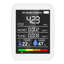 이산화탄소 측정기 미세먼지 가스농도 5in1 CO2 미터 디지털 온도 습도 테스터 이산화탄소 TVOC HCHO 감지, 01 White