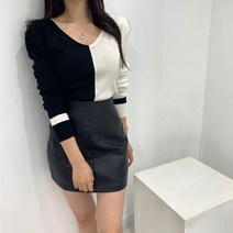 베이시코 / 하프 배색 심플 브이넥 니트