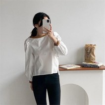 여자 퍼프 긴팔 솔리드 크림 블라우스