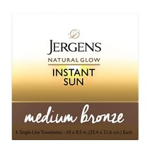 저겐스 Jergens Natural Glow Instant Sun Sunless 태닝 타월 완벽한 페이크 탠용 일회용 셀프 물티슈 자연스러운 색상 6개입
