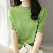 KAQIA 여성 니트티 여름 얇은 라운드반팔 니트 여성 상의 XNT1008