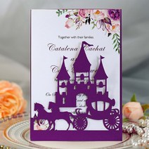 25Pcs 캐리지 성 결혼식 초대장 진주 종이 레이저 컷 인사말 카드 베이비 샤워 감사, [07] 25Pcs Purple