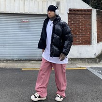 겨울 스트릿 에나멜 숏 패딩 점퍼 / 블랙 화이트 블루 그레이