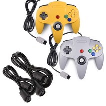 2 팩 클래식 N64 컨트롤러 시스템용 miadore Retro 게임 패드 조이스틱 조이패드 홈 비디오 64 콘솔, Yellow/Gray