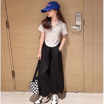 ﻿JUNIOR 카라 반팔 티셔츠 블랙 블루머 팬츠 투피스 세트 상하복 여아아이 아동 키즈 주니어 초등학생 중학생 고학년 새학기옷 여름 옷
