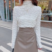퀸앤조이 레이스 주름 폴라 티셔츠