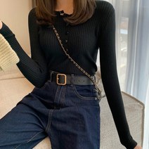 스팩트 아린 데일리 여성 니트 골지 헨리넥 긴팔 티셔츠 쫄티