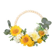 GHSHOP 북유럽 인공 나무 구슬 화환 장식 벽 교수형 화환 정문 배경 봄 축제에 대한 소박한 생생한 수국 후프, 다중, 실크 우드, 해바라기