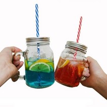 카페 유리 머그컵 드링크자 600ml 손잡이 유리병 콜드컵 아이스컵