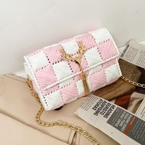 [마오르] DIY가방 만들기 망스티치 가방 망뜨개 손뜨개 키트 체크, 핑크, 1개