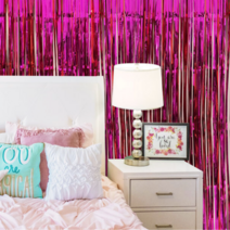 핑크레드 반짝이 생일 파티커튼 파티룸꾸미기 소품