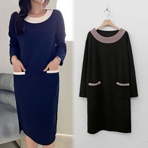 [여시몰5914국내제작]포켓 배색 심플 원피스/가을 봄 여성 기본 미디 베이직 일자원피스 오피스 겨울이너 루즈핏 스판 하객룩