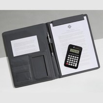 계산기 포함 고급형 가죽 집게 결재판 서류홀더 꽂이, 색상_블랙