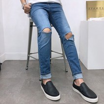 애드매이브 남자 워싱 스판 무릎무파진 디스트로이드 데님 청바지 빅사이즈까지