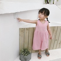 쪼꼬미샵 여아 핑크 린넨 통바지 점프수트