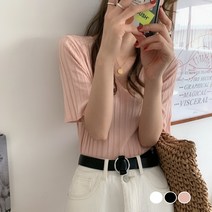 식스에비뉴 듀이 골지 라인 슬림 반팔 니트