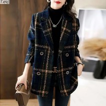 여성 봄 가을 정장자켓 체크 모직 코트 빅사이즈 자켓